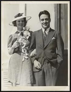 Mr. and Mrs. Karl Adams, Jr. aboard the French liner Normandie on a wedding trip to Europe. Before their marriage in the Cathedral Church of St. Paul this month, Mrs. Adams was Miss Harriette W. Sturgis. She is the daughter of Mr. and Mrs. Norman R. Sturgis of Chestnut street. Mr. and Mrs. Adams will live at 36 Beacon street upon their return.