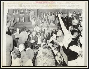 Cambridge, Mas: Harvard University students show late 5/4 in Memorial Hall as they voted a strike 5/5 to protest entrance of American troops into Cambodia and the resumed bombing of North Vietnam. Colleges across the nation are joining in the strike.