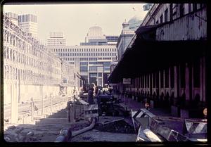 A view of Boston City Hall from the Faneuil Hall area under construction