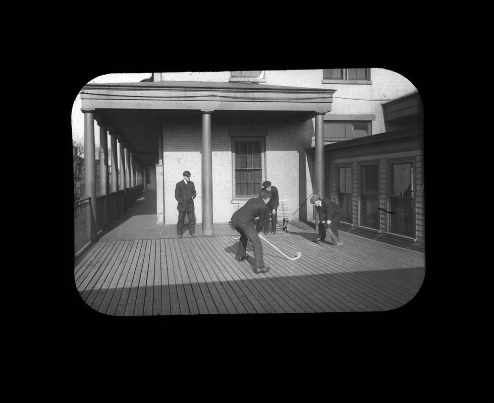 Field Hockey on the Deck, Perkins Institution, South Boston, ca. 1908
