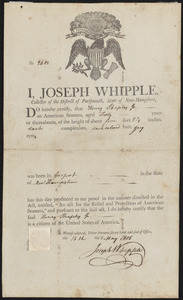 Seaman's Protection Certificate for Henry Shapley, Jr., May 13, 1808