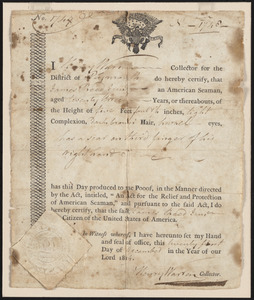 Seaman's Protection Certificate for James Reed, Jr., December 21, 1814