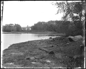 Pond, showing the points where old canal bridge were attached