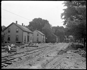 Lowell Street looking north during construction of railroad