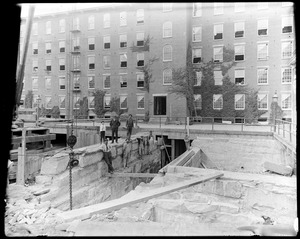 Head gate construction, showing foundation for office addition looking toward the mill