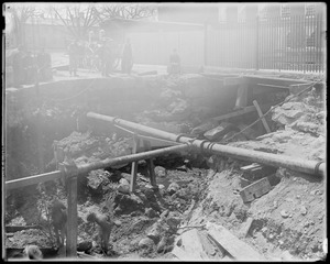 Head gate construction, showing town water main