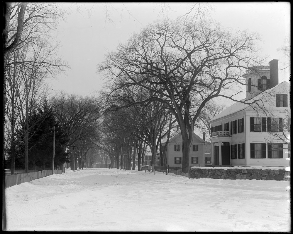 Elm Street, looking down towards the river, snow scene