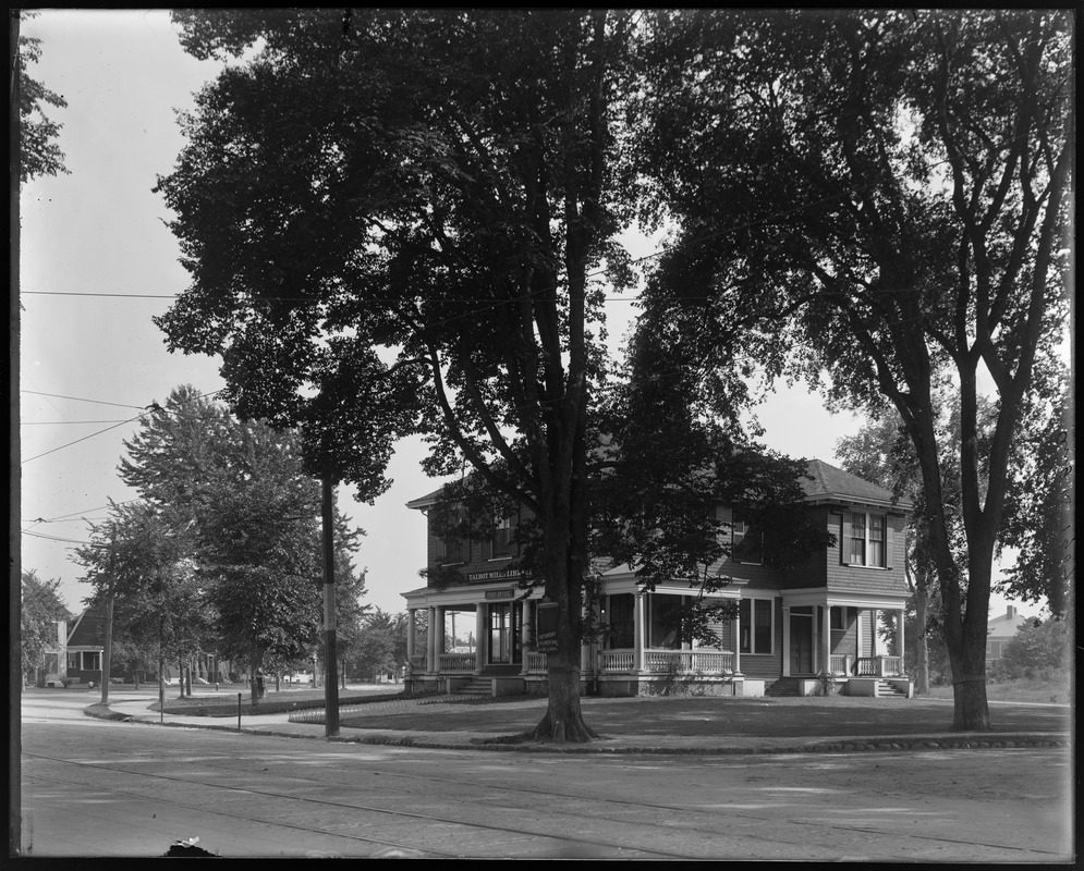 Talbot Mills Library and Post Office, front and side view from Lowell Street, best view