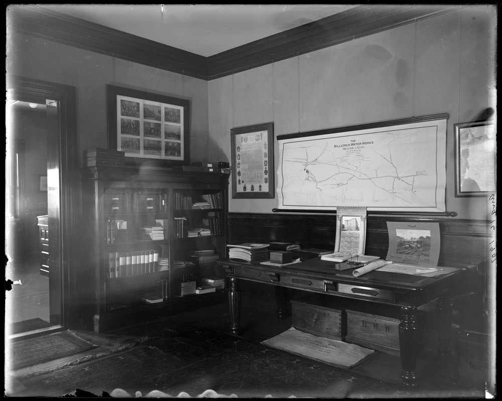 Mr. Clark's office showing table and bookcase