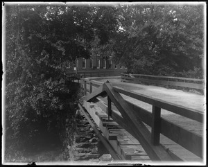 Wooden bridge at dam, No. Billerica, near view of west side of bridge
