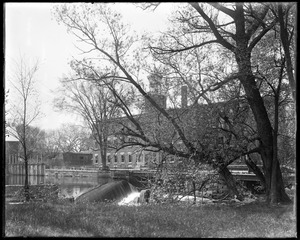 Talbot Mills dam, old wooden bridge, and Talbot Mills office from Faulkner's side