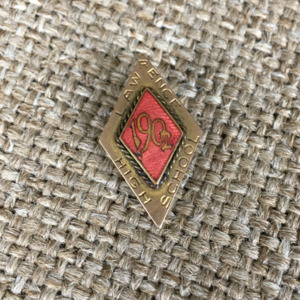 Diamond-shaped pin inscribed "Lawrence High School 1902"