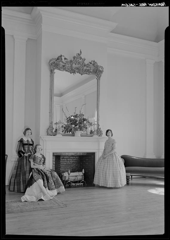 Hamilton Hall, Chestnut Street, Salem: interior, three pretty girls