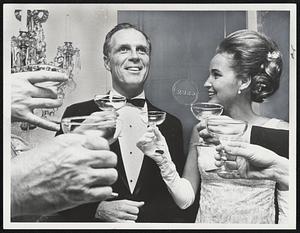 Boston's First Lady leads inaugural ball toast to husband, Mayor Kevin White. With Wife