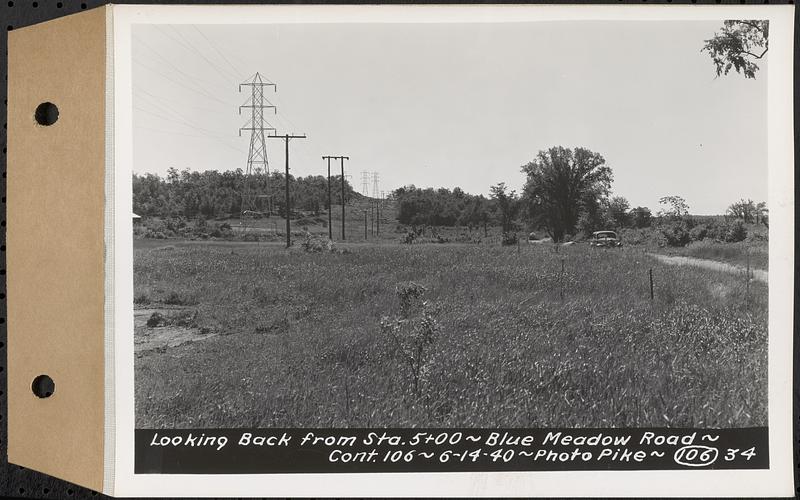 Contract No. 106, Improvement of Access Roads, Middle and East Branch Regulating Dams, and Quabbin Reservoir Area, Hardwick, Petersham, New Salem, Belchertown, looking back from Sta. 5+00, Blue Meadow Road, Belchertown, Mass., Jun. 14, 1940