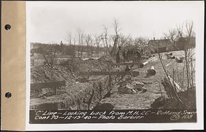 Contract No. 70, WPA Sewer Construction, Rutland, "C" line, looking back from manhole 2C, Rutland Sewer, Rutland, Mass., Dec. 19, 1940