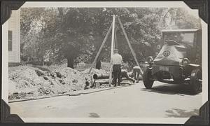 Lowering section of pipe into place