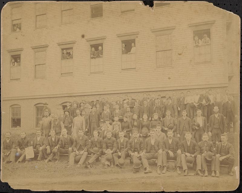 Shoe workers in front of Leighton Shoe Factory