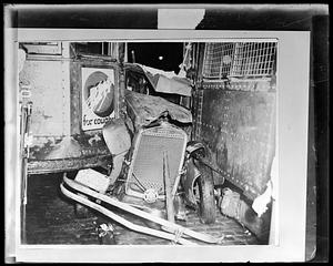 Auto jammed between st. car 1934