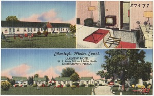 Charley's Motor Court, lakeview motel, U.S. Route 202 -- 3 miles north, Norristown, Penna.