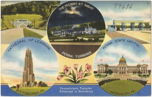 The Pennsylvania Turnpike breaks down the Pennsylvania mountain barriers, and stretches from Pittsburg to Harrisburg and is to be extended to the New York and Ohio state lines.