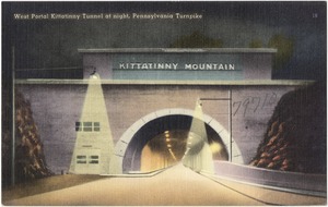 West portal Kittatinny Tunnel at night, Pennsylvania Turnpike