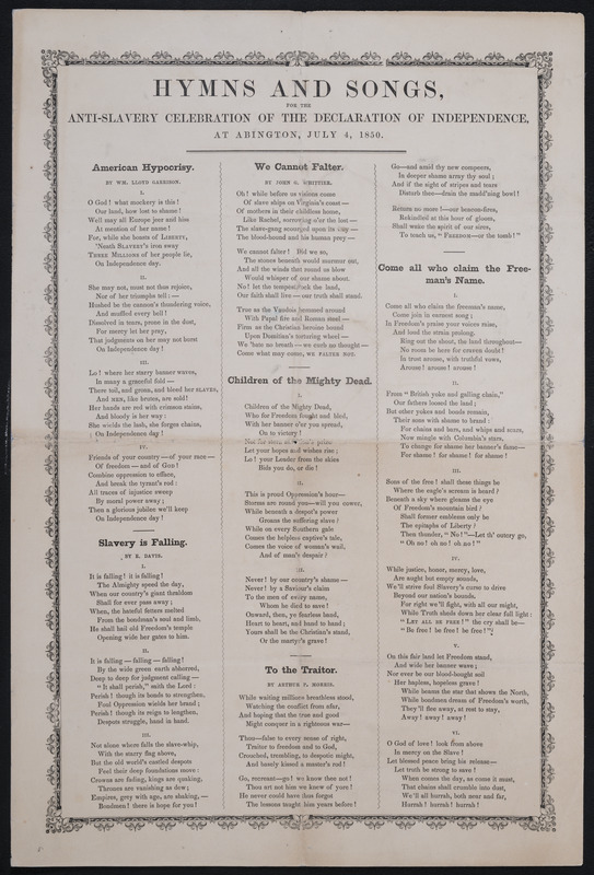Hymns and songs, anti-slavery celebration of the Declaration of Independence at Abington, July 4, 1850