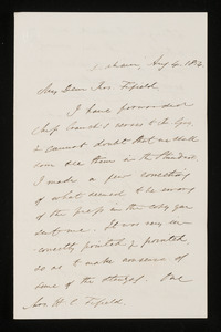 Letter from Edmund Quincy, Dedham, to Mrs. Hannah Cranch Bond Fifield, 1854 Aug 4 and Aug 9