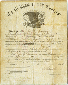 Military discharge paper for John W. Bowman