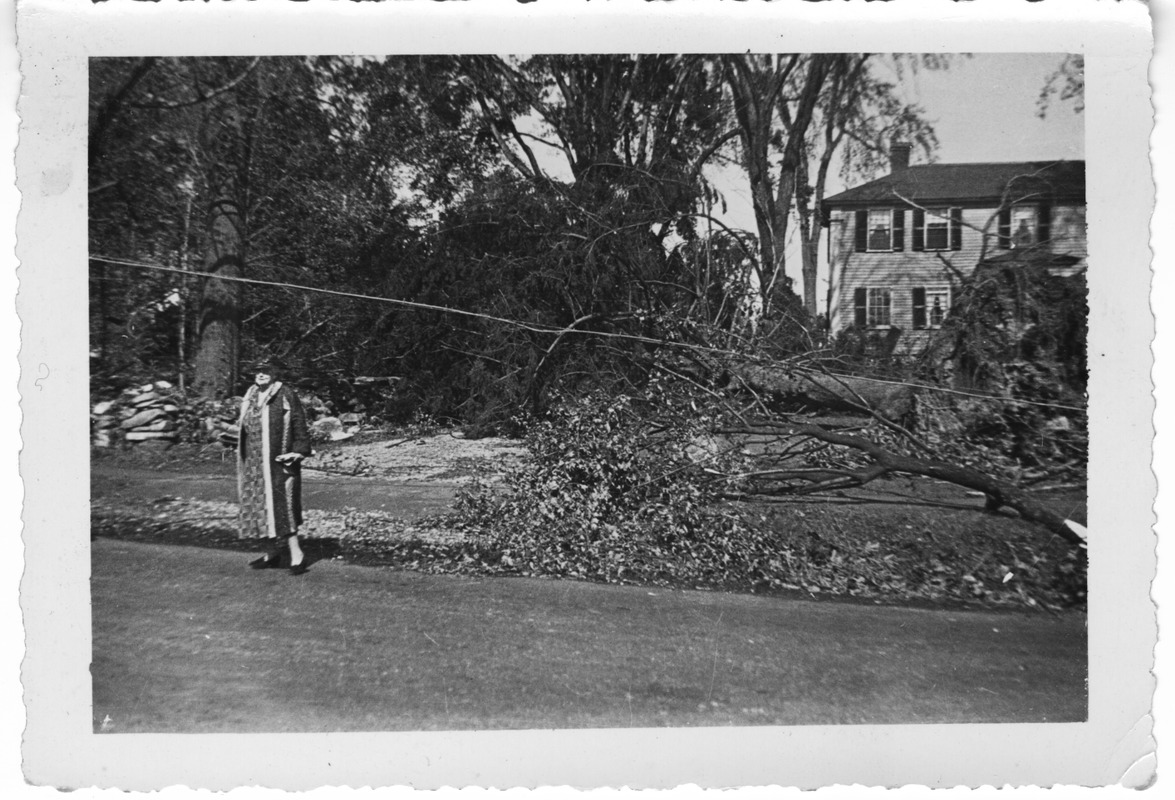 Ms. Buelah Sumner outside her house at 89 West Main Street after the 1938 hurricane