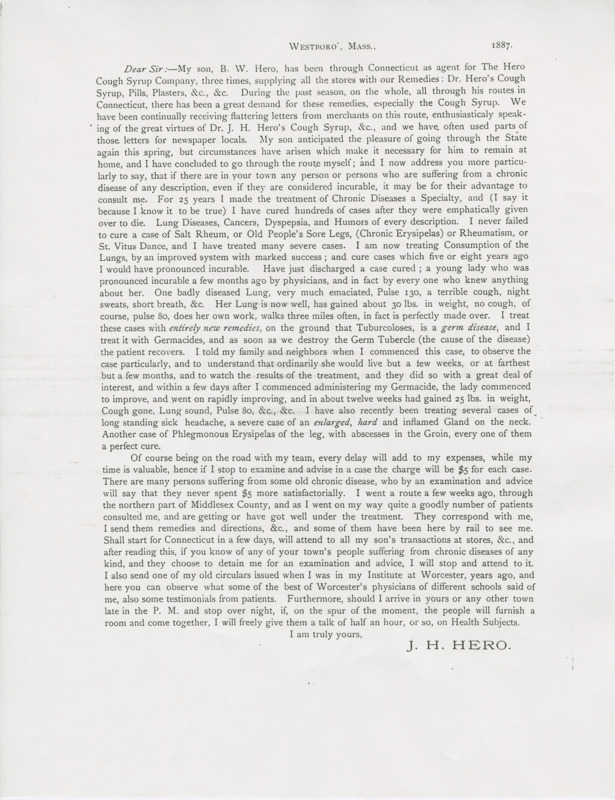 Dr. Hero printed letter