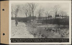 Flat Rock Brook, looking towards Ware-Palmer Road, drainage area = 6 square miles, flow = 40 cubic feet per second = 6.7 cubic feet per second per square mile, Ware, Mass., 3:20 PM, Mar. 21, 1933