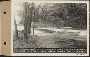 Prince River, footbridge at Shaft #9, drainage area = 12.9 square miles, flow = 718 cubic feet per second = 55.6 cubic feet per second per square mile, Barre, Mass., 3:45 PM, Sep. 16, 1933