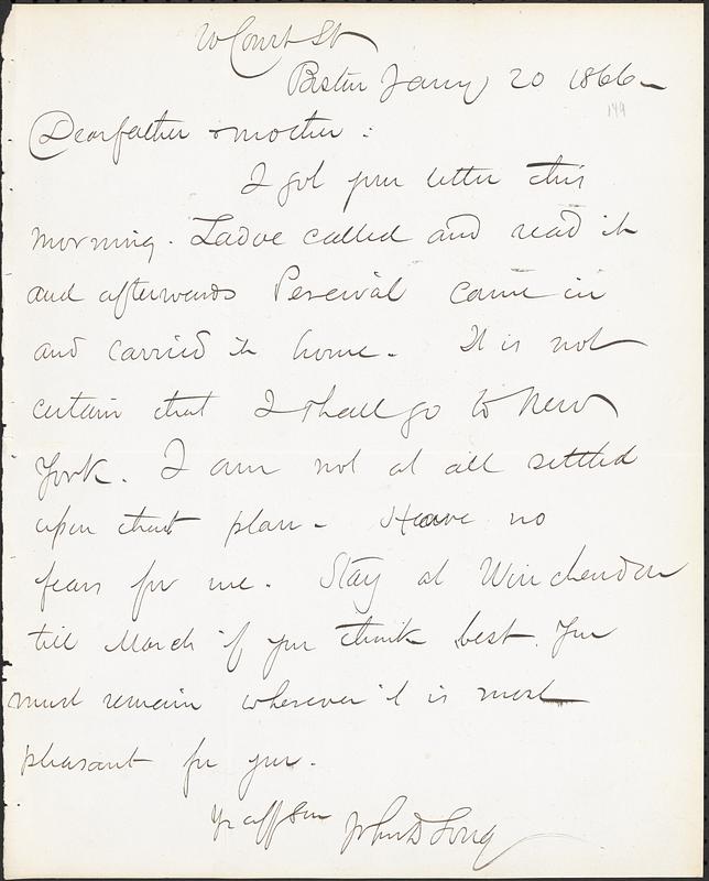Letter from John D. Long to Zadoc Long and Julia D. Long, January 20, 1866