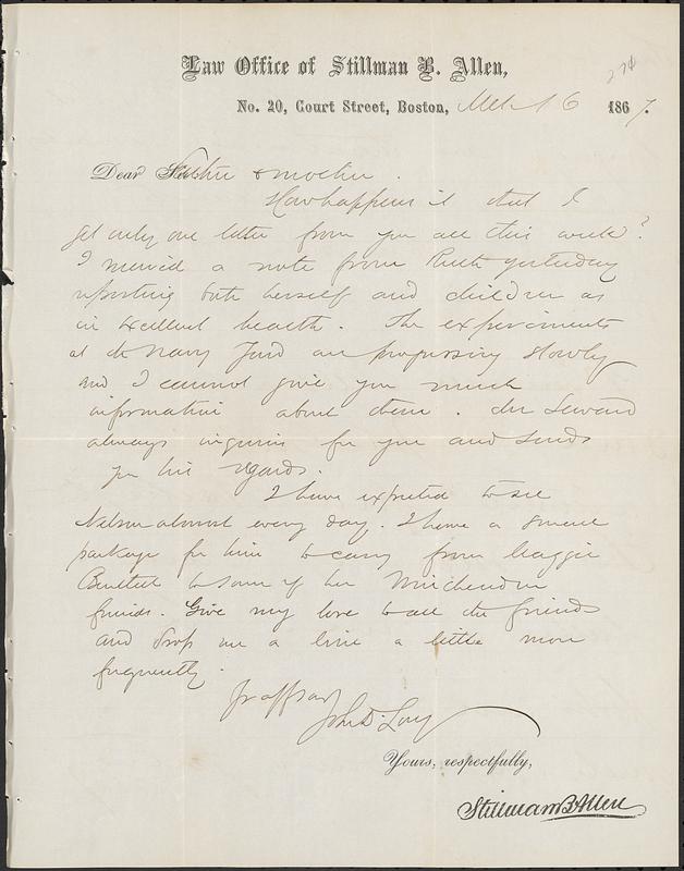 Letter from John D. Long to Zadoc Long and Julia D. Long, March 16, 1867