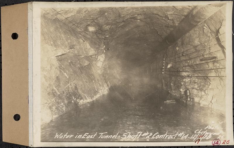 Contract No. 14, East Portion, Wachusett-Coldbrook Tunnel, West Boylston, Holden, Rutland, water in east tunnel at Shaft 2, Holden, Mass., Dec. 17, 1928