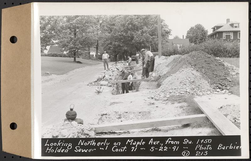 Contract No. 71, WPA Sewer Construction, Holden, looking northerly on Maple Avenue from Sta. 1+50, Holden Sewer, Holden, Mass., May 22, 1941