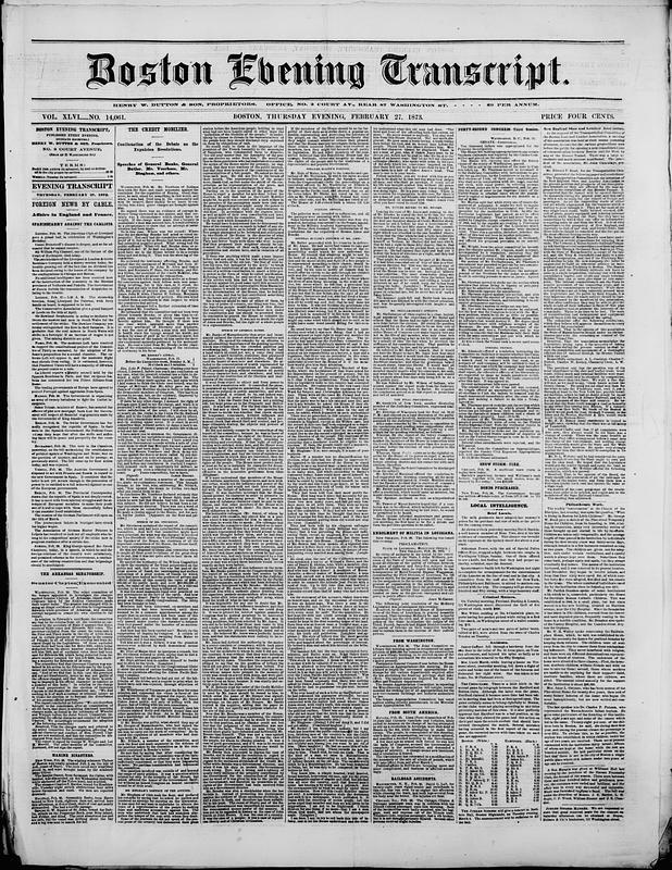 Boston Evening Transcript. February 27, 1873 - Digital Commonwealth