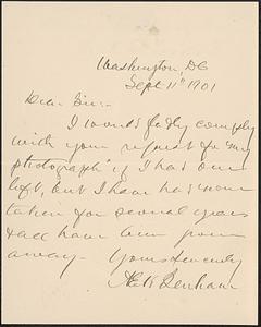 Letter from A.E.K. Benham, Washington, DC, to Darwin C. Pavey, Boston, 1901 September 11