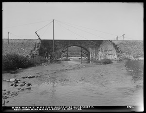 Wachusett Reservoir, Worcester, Nashua & Portland Railroad bridge over Quinapoxet River, rebuilding wingwalls and grouting, Oakdale, West Boylston, Mass., Oct. 17, 1904