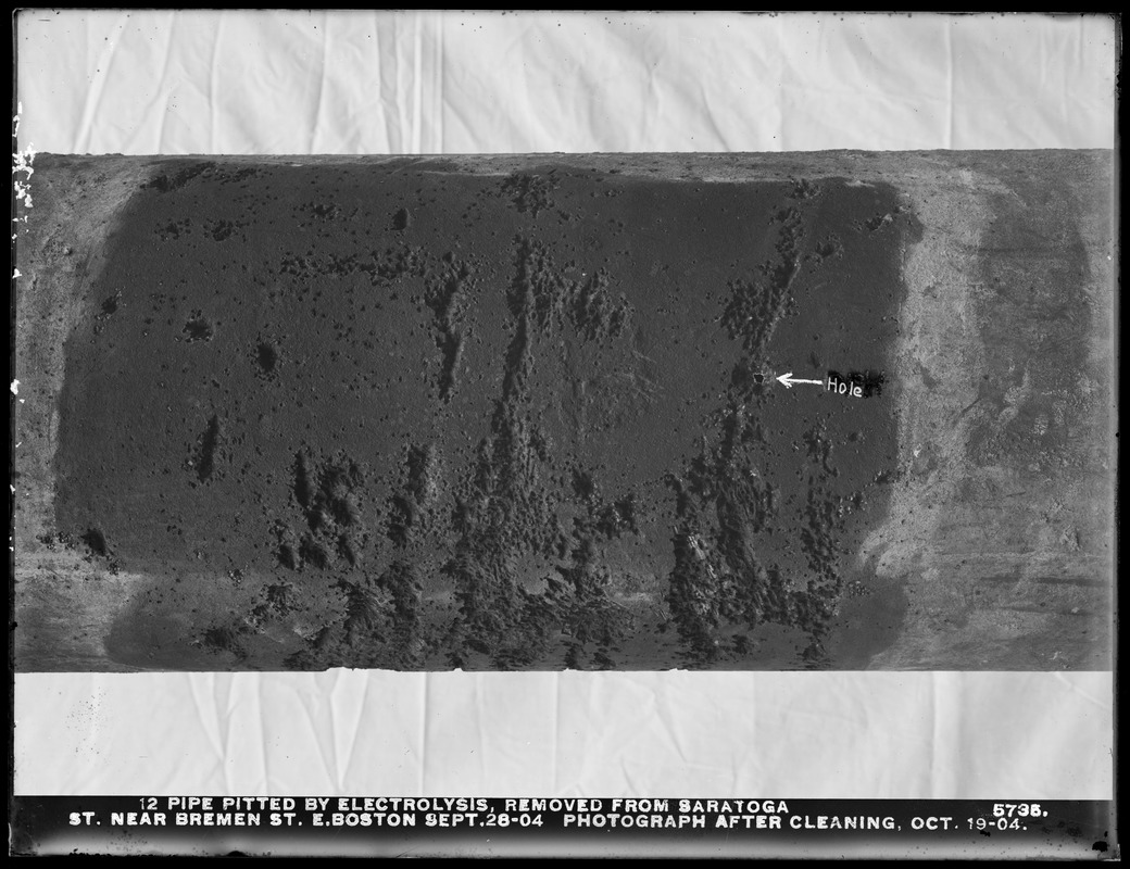 Electrolysis, Boston Water Works, 12inch pipe removed from Saratoga