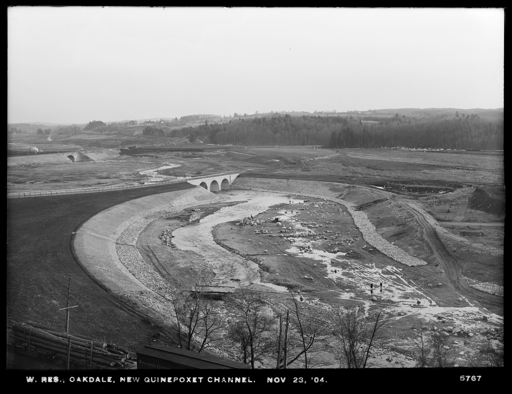 Wachusett Reservoir, new Quinapoxet River Channel, Oakdale, West Boylston, Mass., Nov. 23, 1904