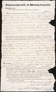 Notice of Petitions for Roads from Worcester County, 1827-1867