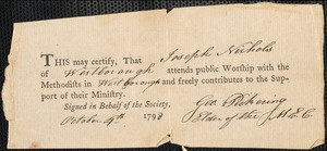 Certifications of Church Membership: Methodist, 1798-1814