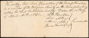 Certifications of Church Membership: Restoration, 1820-1824