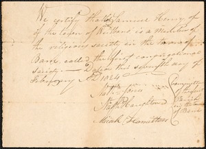 Certifications of Church Membership: Congregational, 1824
