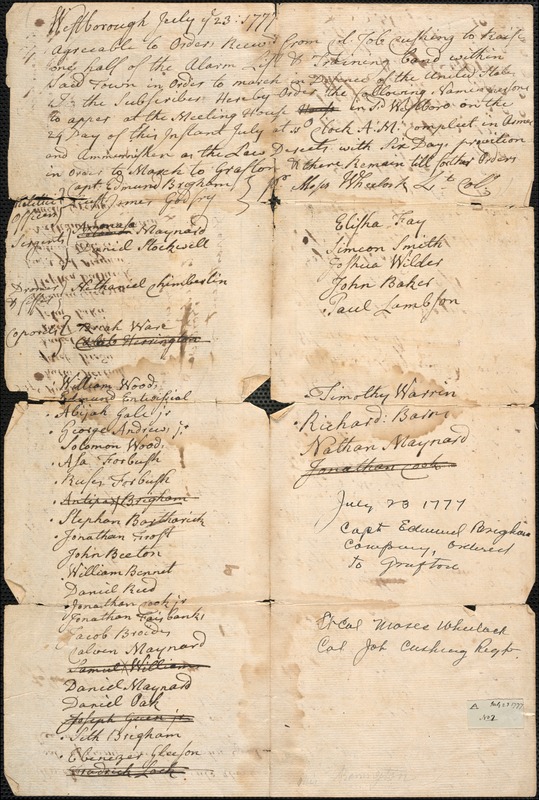 Orders to March to Grafton, with List of Soldiers, 1777