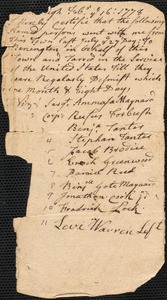 Certification of Soldiers Who Fought at Bennington and Discharged, 1778