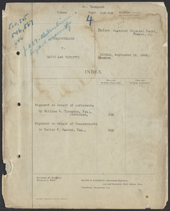 Sacco-Vanzetti Case Records, 1920-1928. Defense Papers. Hearing on Motion for New Trial, September 16, 1926. Box 20, Folder 4, Harvard Law School Library, Historical & Special Collections