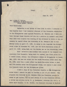 Sacco-Vanzetti Case Records, 1920-1928. Defense Papers. Letter to Gov. Fuller from W.G. Thompson and H.B. Ehrmann, June 15, 1927. Box 20, Folder 4, Harvard Law School Library, Historical & Special Collections